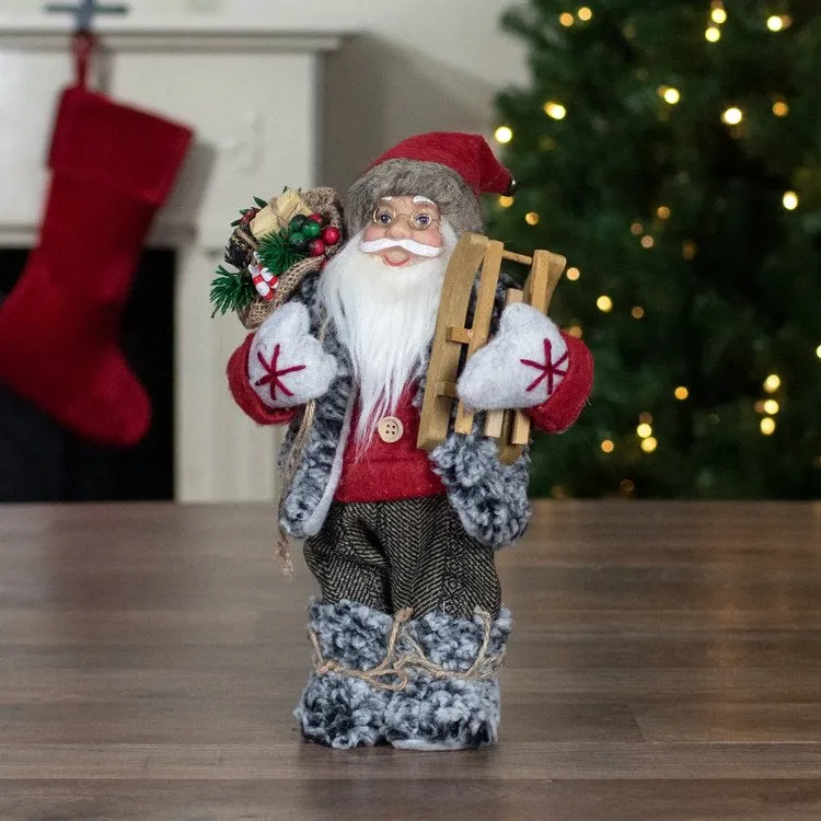 12" Standing Santa Christmas Figurine Carrying Presents and a Sled