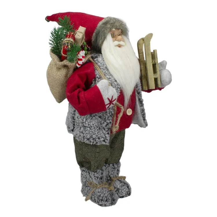 18" Standing Santa Christmas Figurine Carrying Presents and a Sled