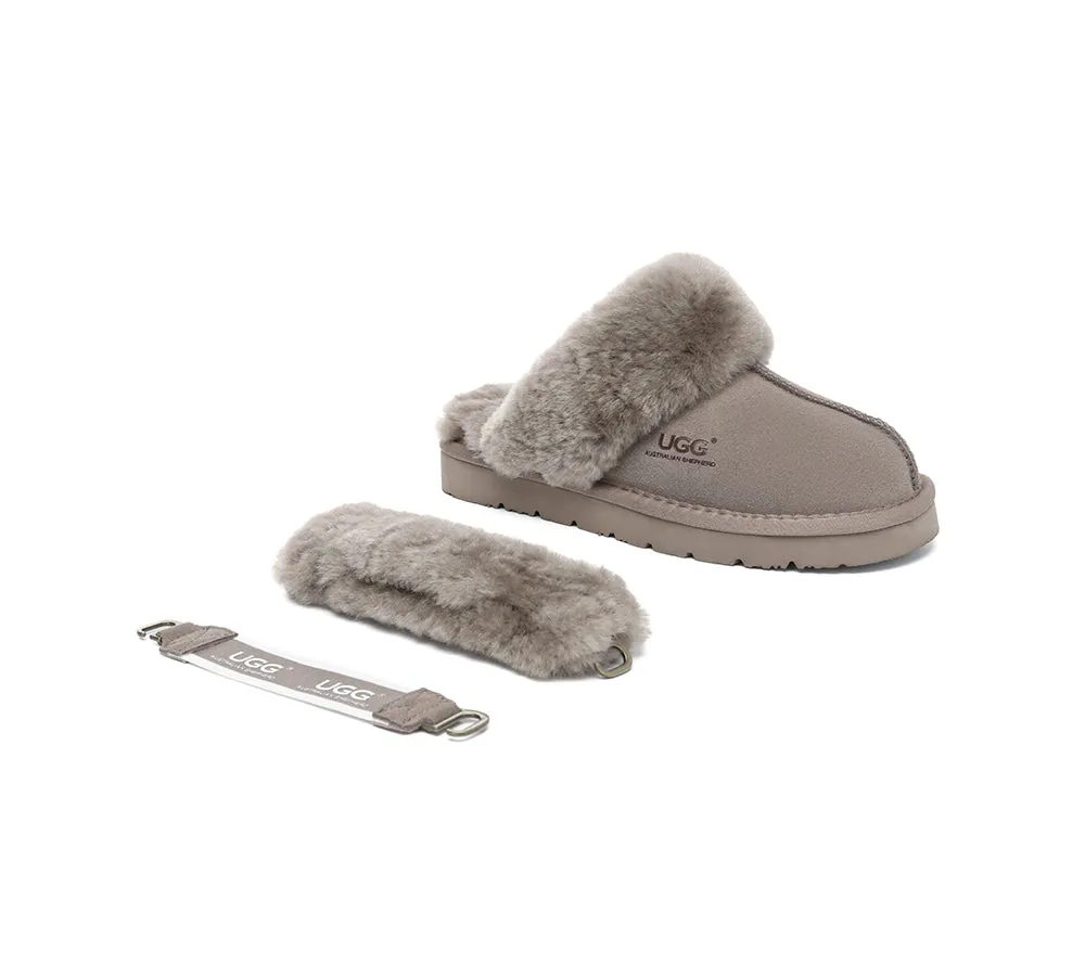 3-Way Style UGG Women Slippers Removable Wool Strap Slingback Muffin Fluffy