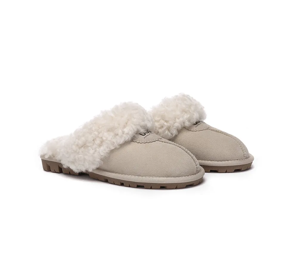 AUSTRALIAN SHEPHERD® UGG Slippers Double Faced Sheepskin Wool Waffle Curly