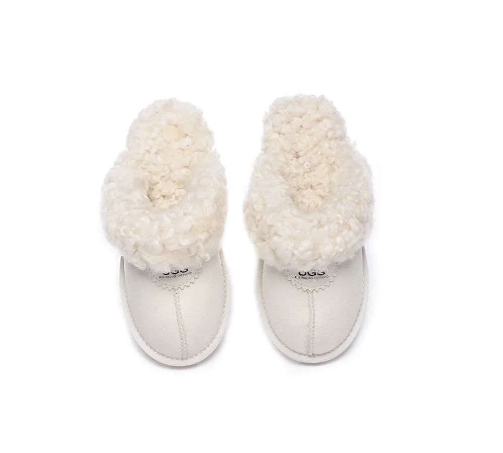 AUSTRALIAN SHEPHERD® UGG Slippers Double Faced Sheepskin Wool Waffle Curly