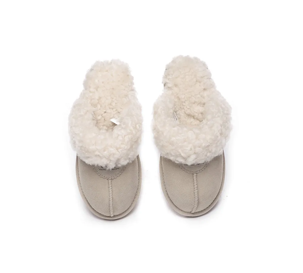 AUSTRALIAN SHEPHERD® UGG Slippers Double Faced Sheepskin Wool Waffle Curly