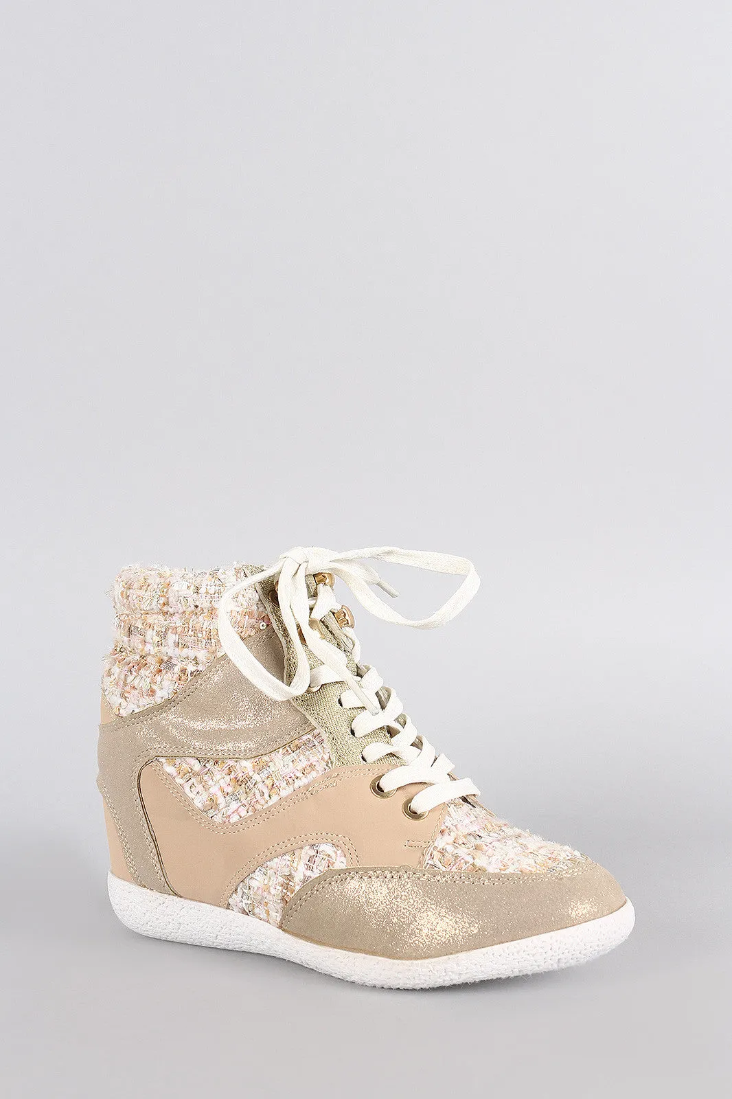 Bamboo Tweed High Top Lace Up Wedge Sneakers