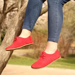 Barefoot Oxford Shoes Women - Laced Nubuck Red