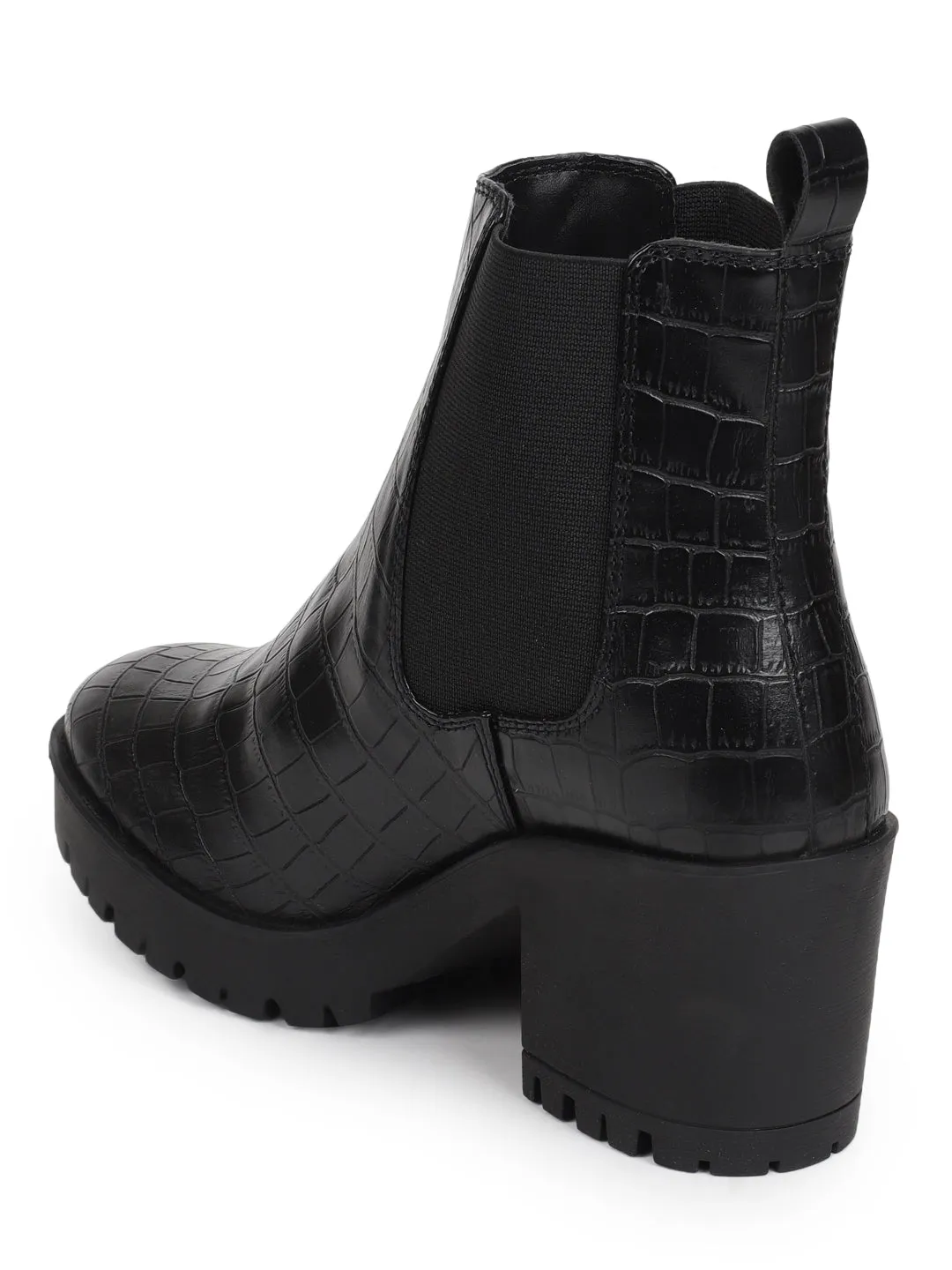 Black Croc PU Block Ankle Boots (TC-ST-1291-BLKCROC)