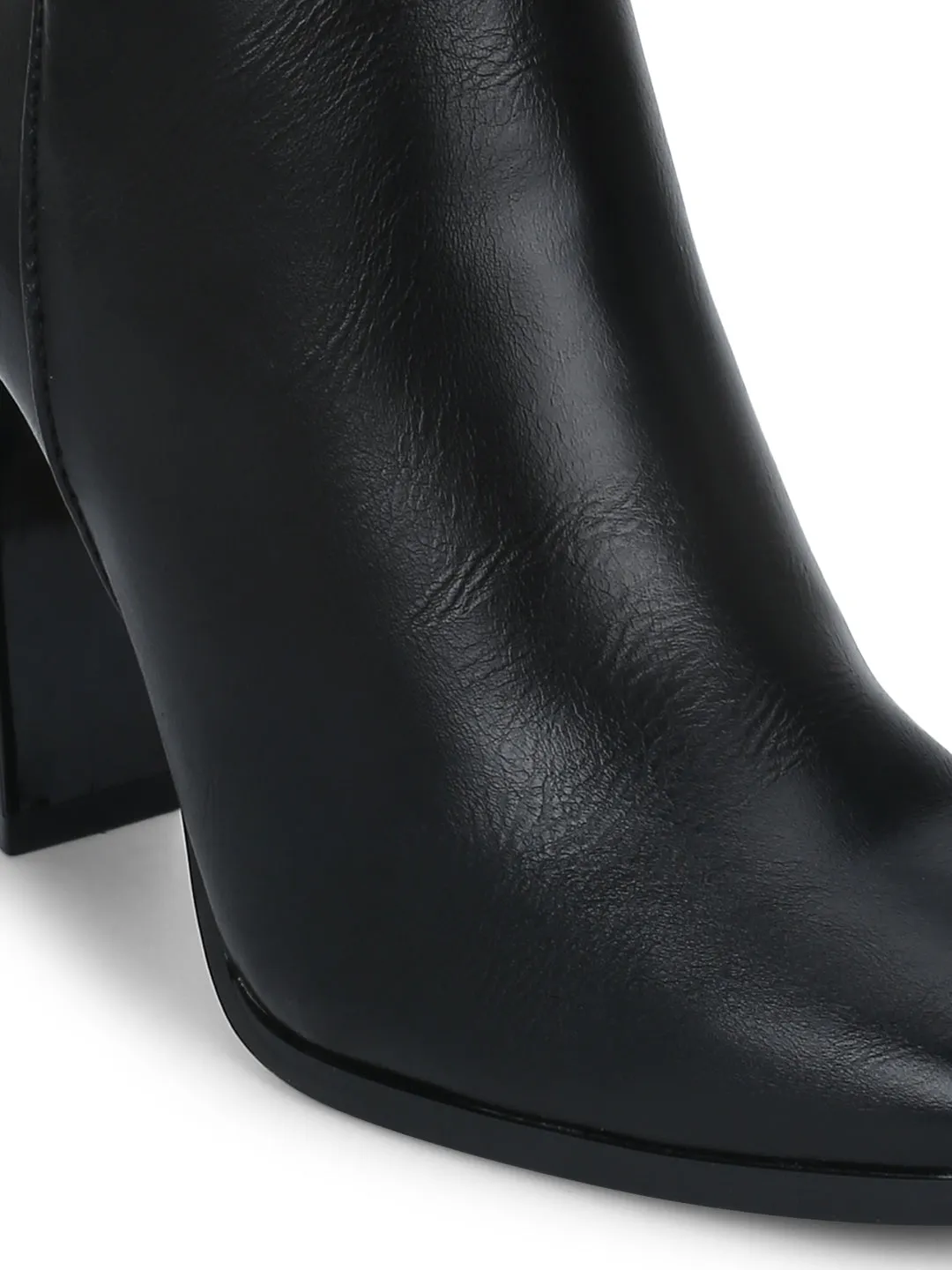 Black Pu Zipper Ankle Length Boots