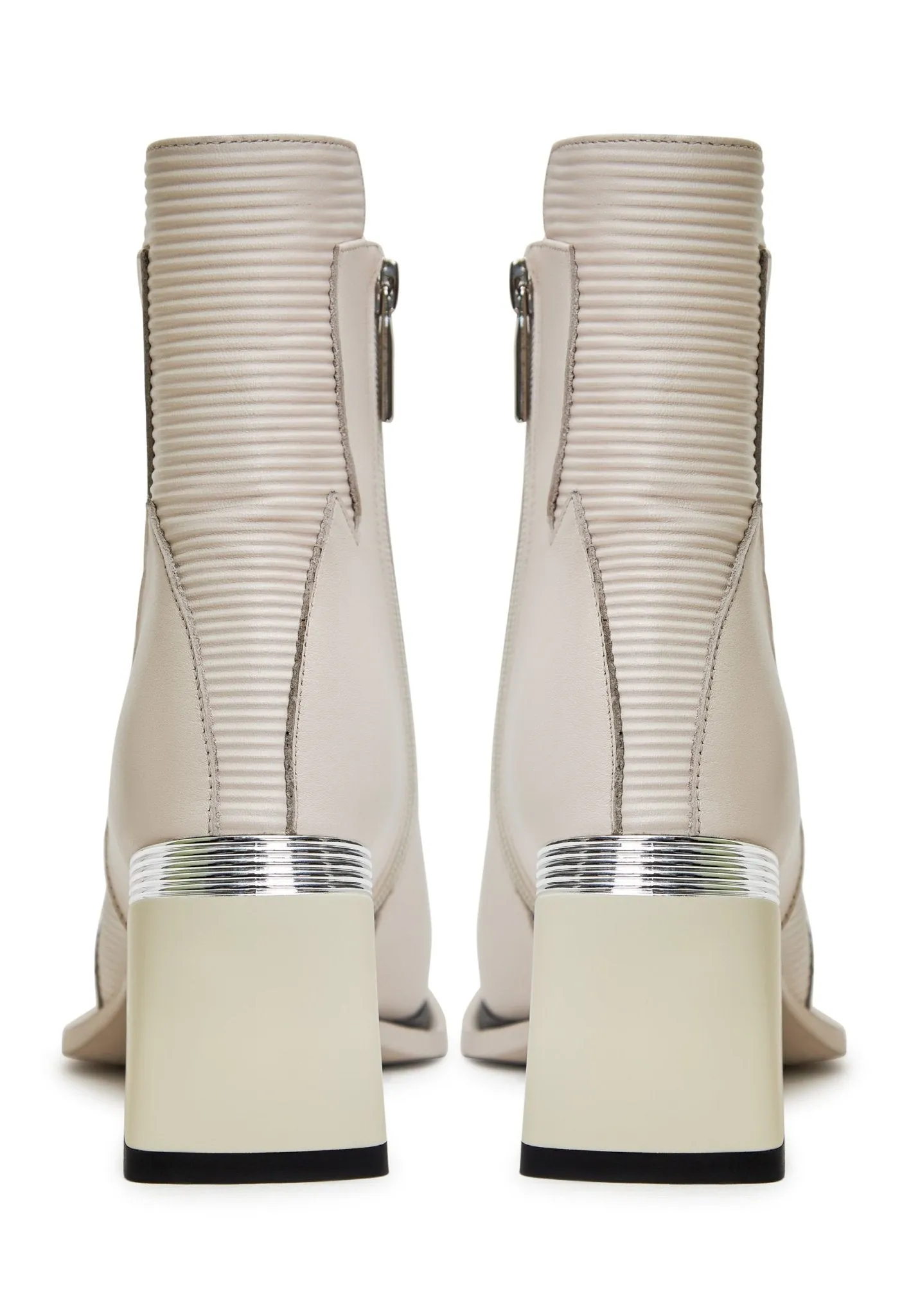 Block Heel Ankle Boots - Off white