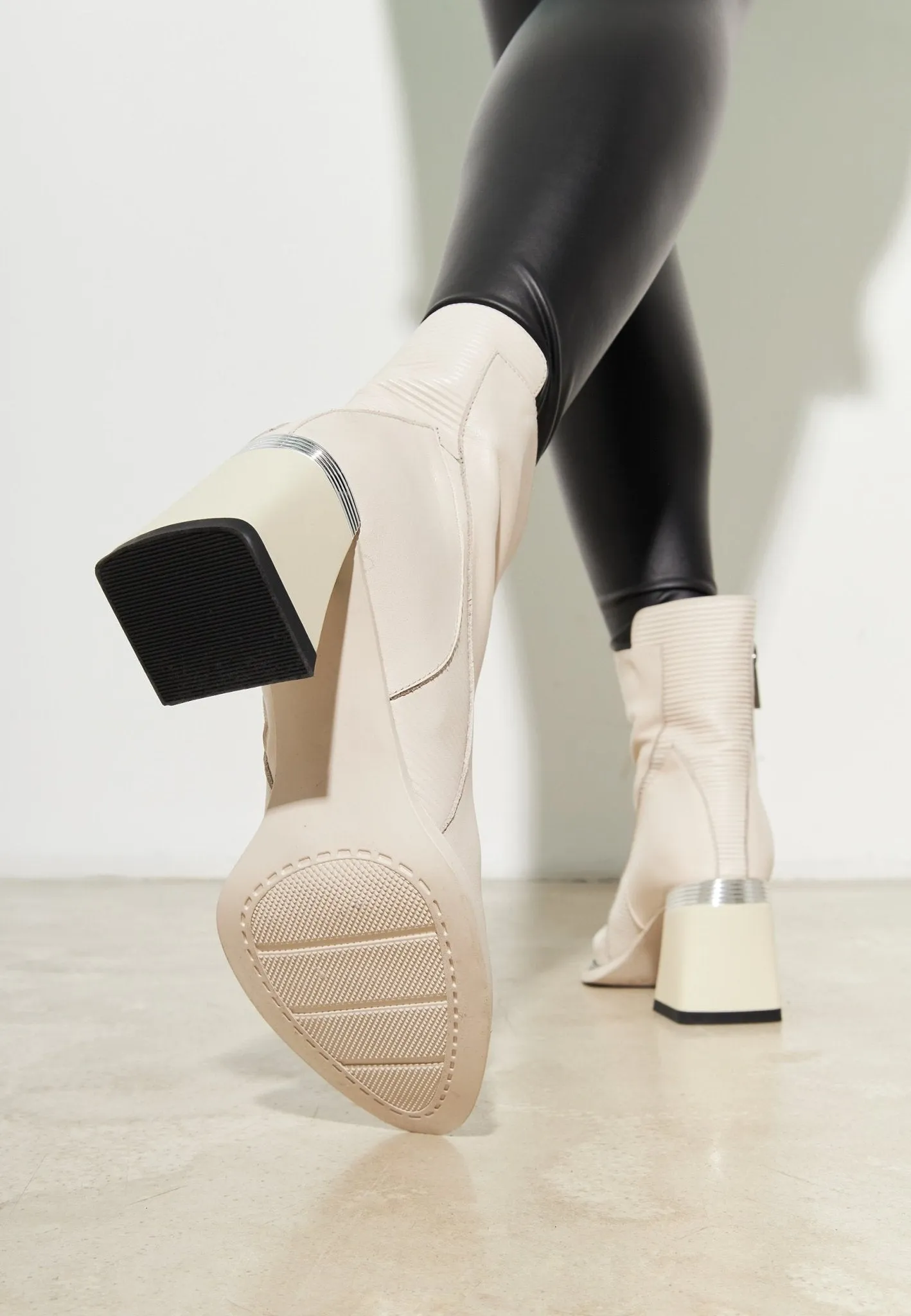 Block Heel Ankle Boots - Off white