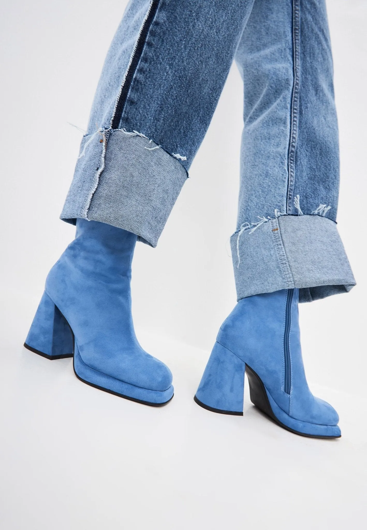 Casual Block Heel Ankle Boots - Blue