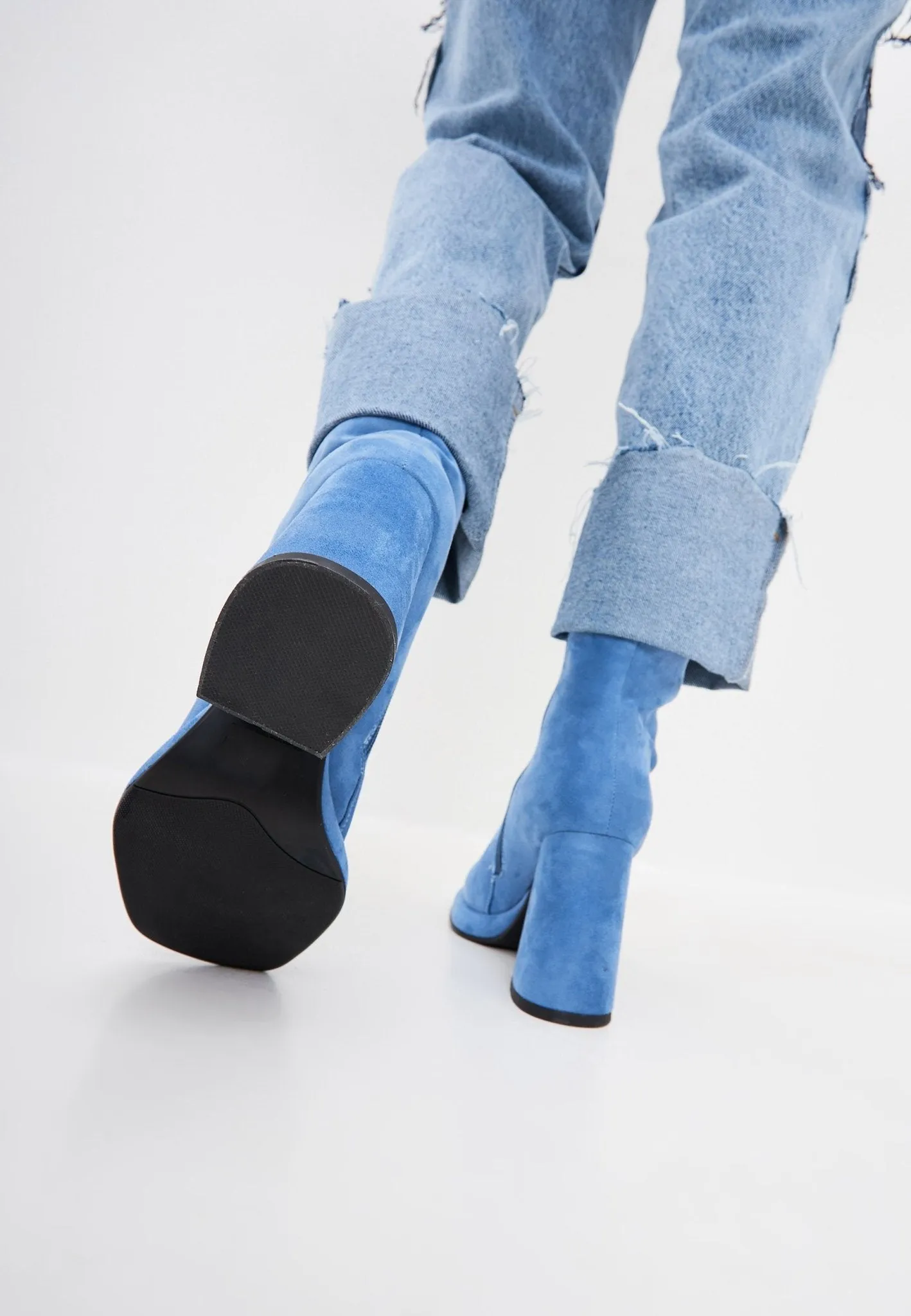 Casual Block Heel Ankle Boots - Blue