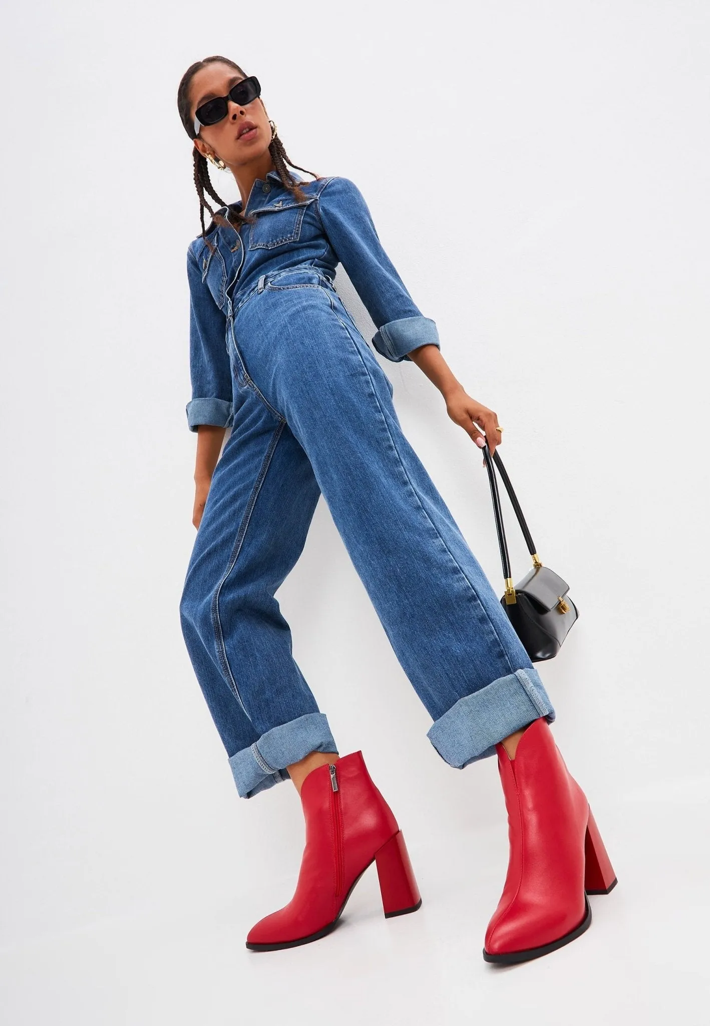 Classic Leather Block Heel Ankle Boots - Red