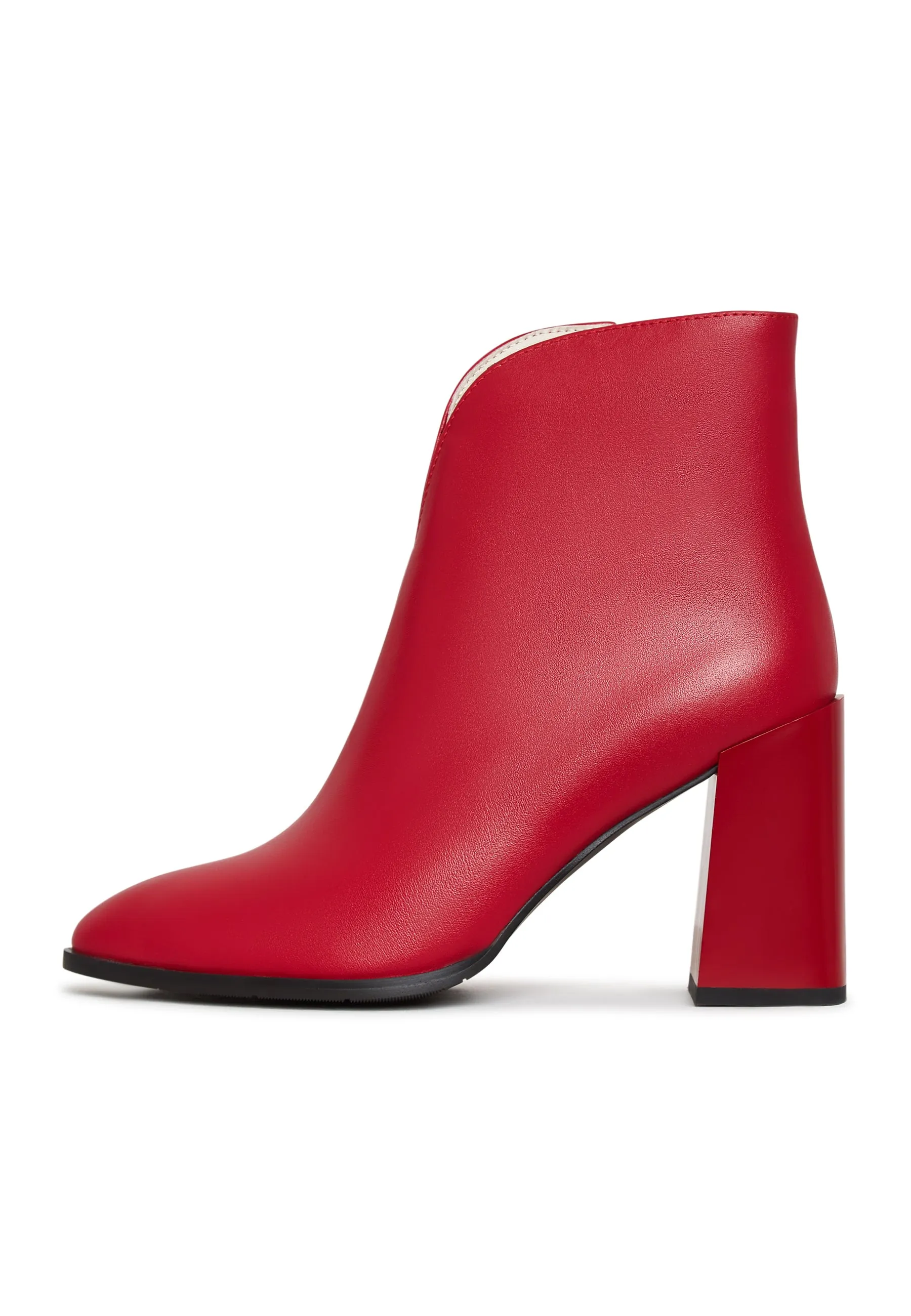 Classic Leather Block Heel Ankle Boots - Red