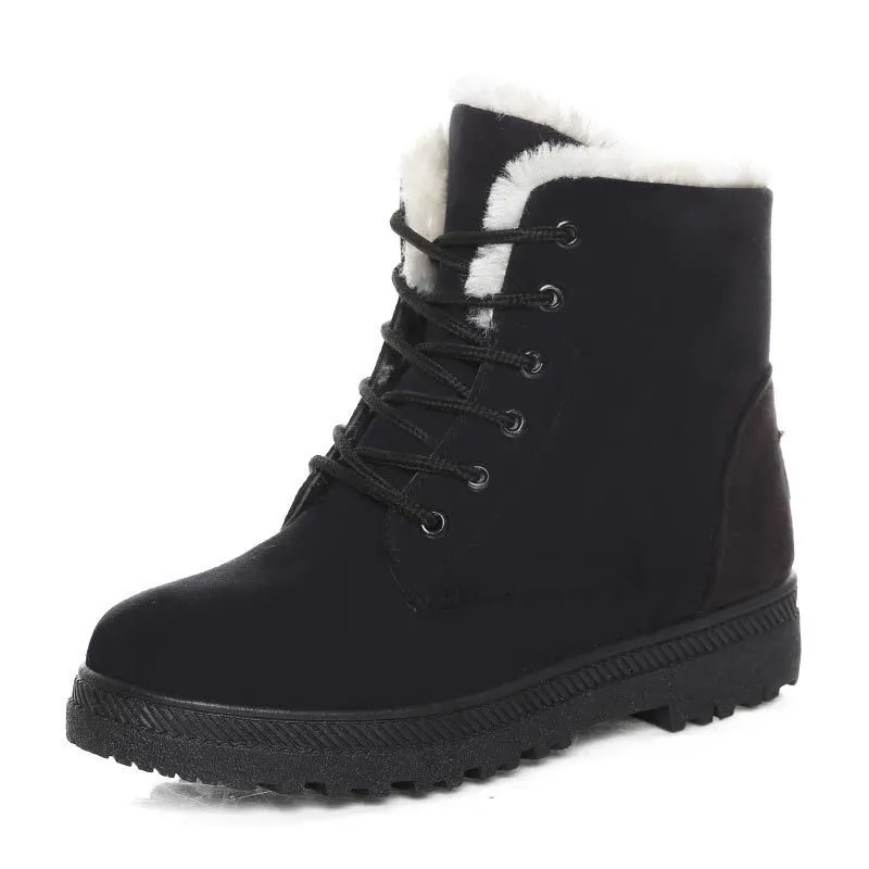 Cozy Fleece Warm Plush Lace-Up Ankle Snow Boots