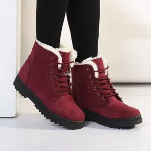 Cozy Fleece Warm Plush Lace-Up Ankle Snow Boots