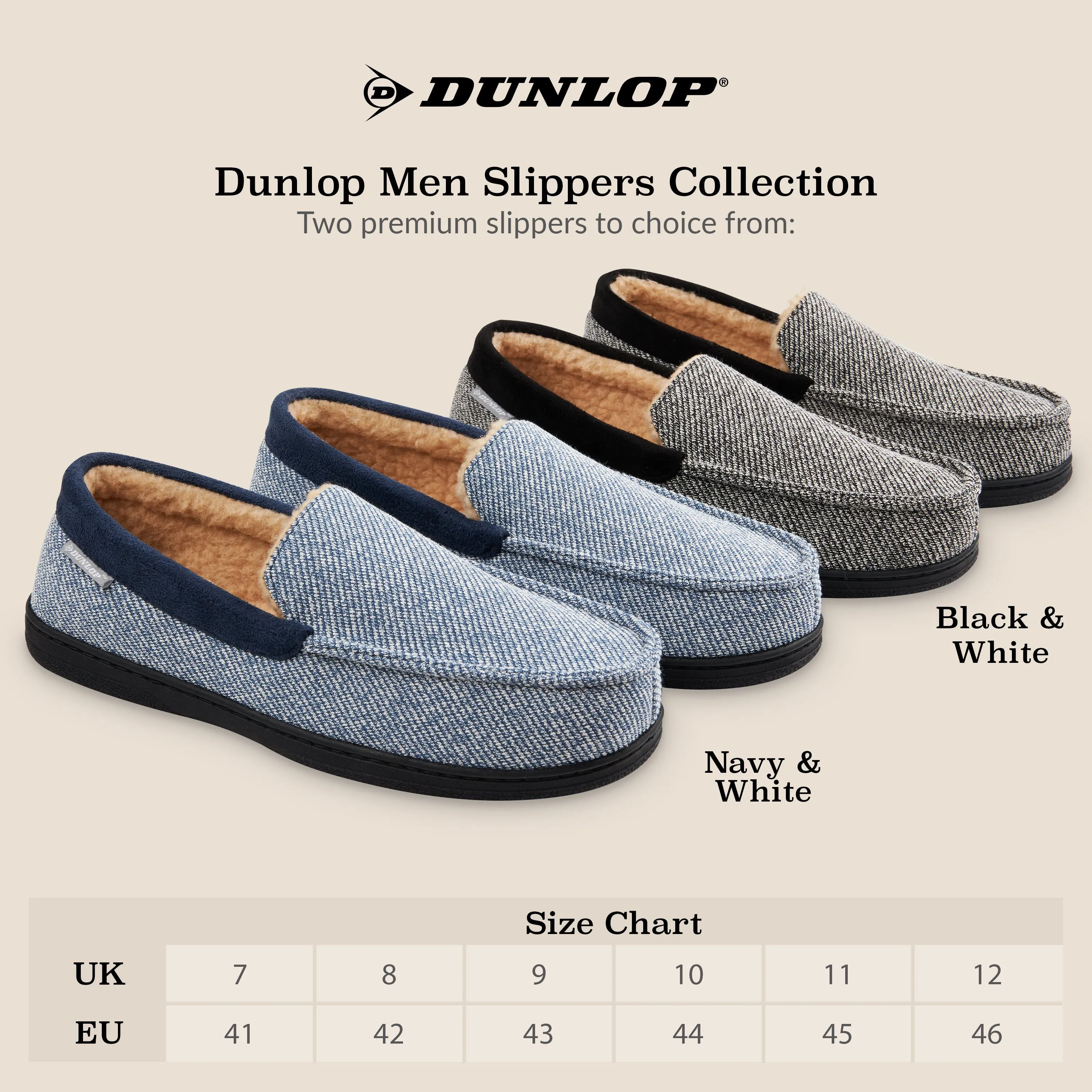 Dunlop Moccasins Slippers for Men With Rubber Sole