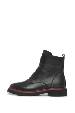 Elastic Zip-Up Ankle Boots - Black Leather