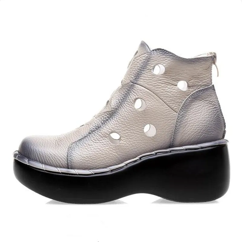 Etched Circles Genuine Leather Warm Weather Ankle Boots