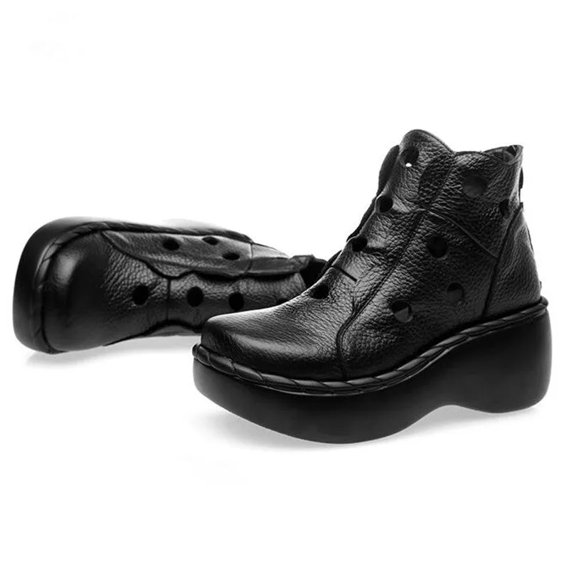 Etched Circles Genuine Leather Warm Weather Ankle Boots