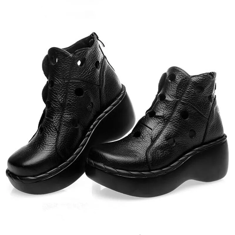 Etched Circles Genuine Leather Warm Weather Ankle Boots