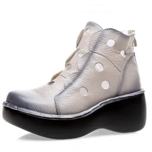 Etched Circles Genuine Leather Warm Weather Ankle Boots