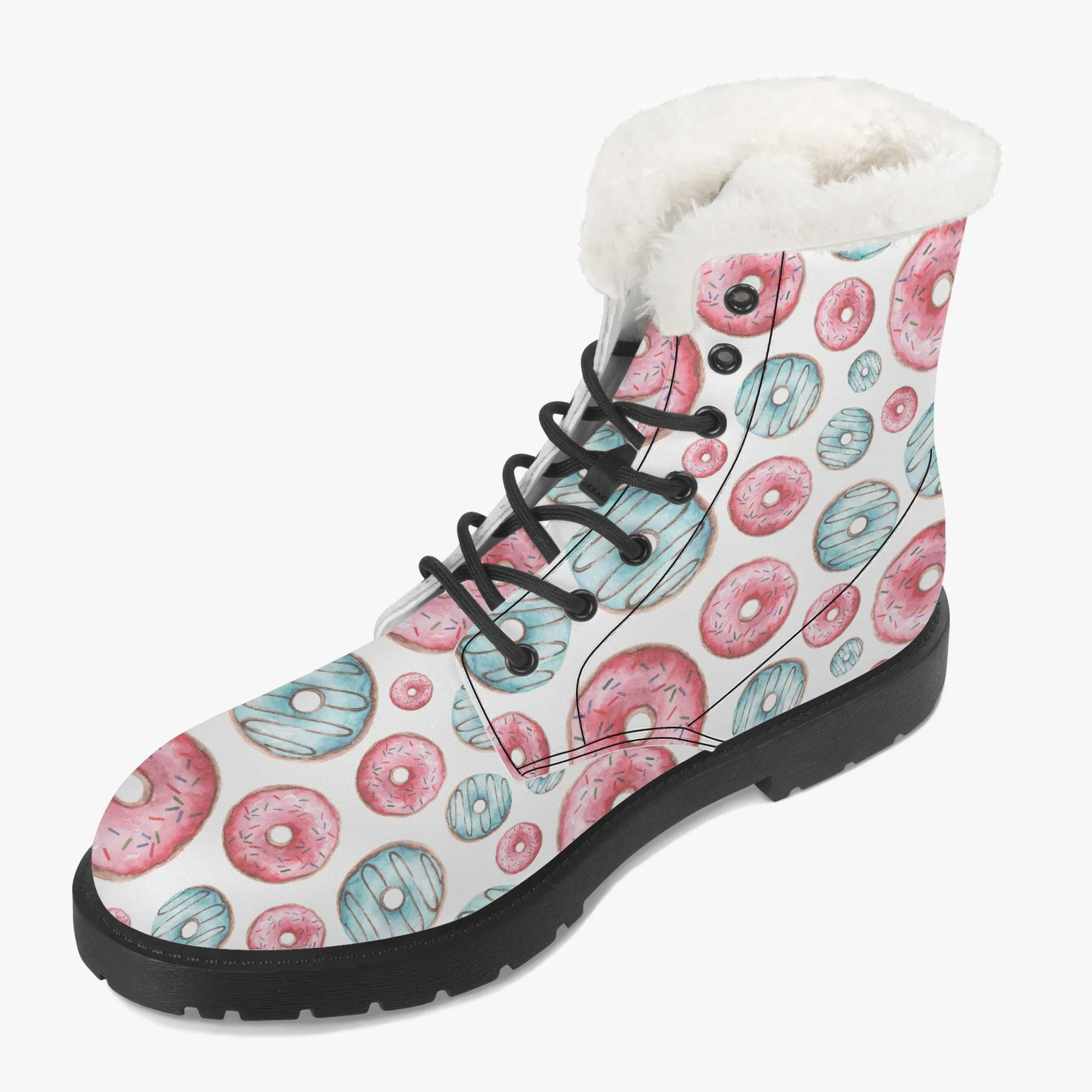 Faux Fur Leather Boots Donuts