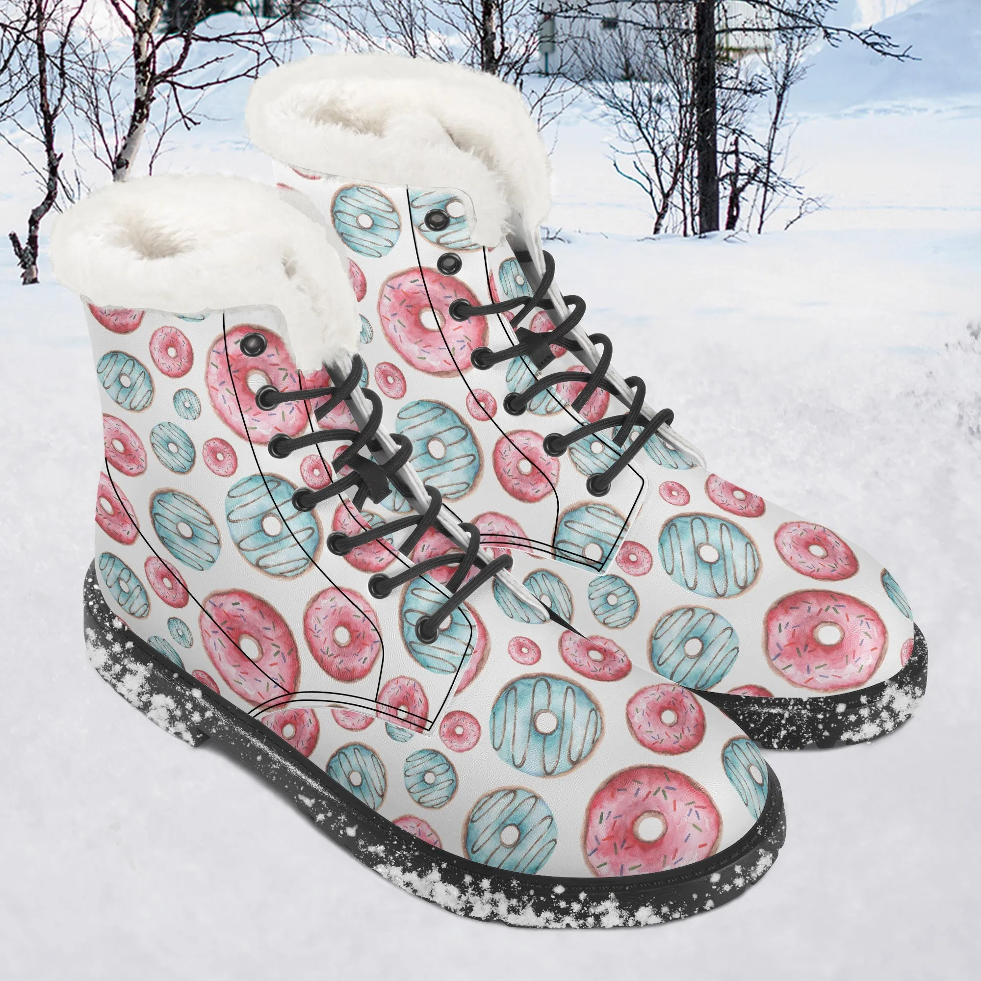 Faux Fur Leather Boots Donuts