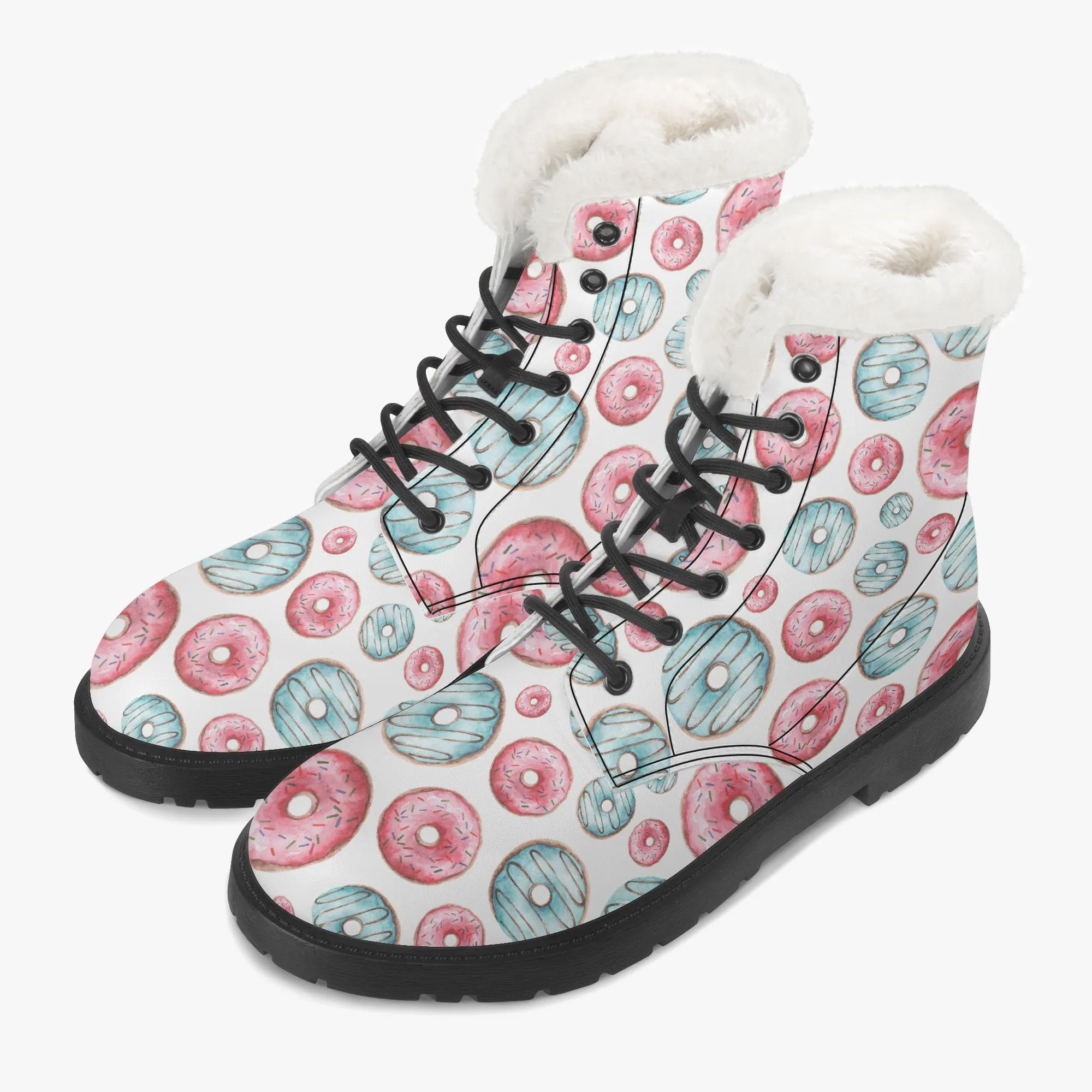 Faux Fur Leather Boots Donuts