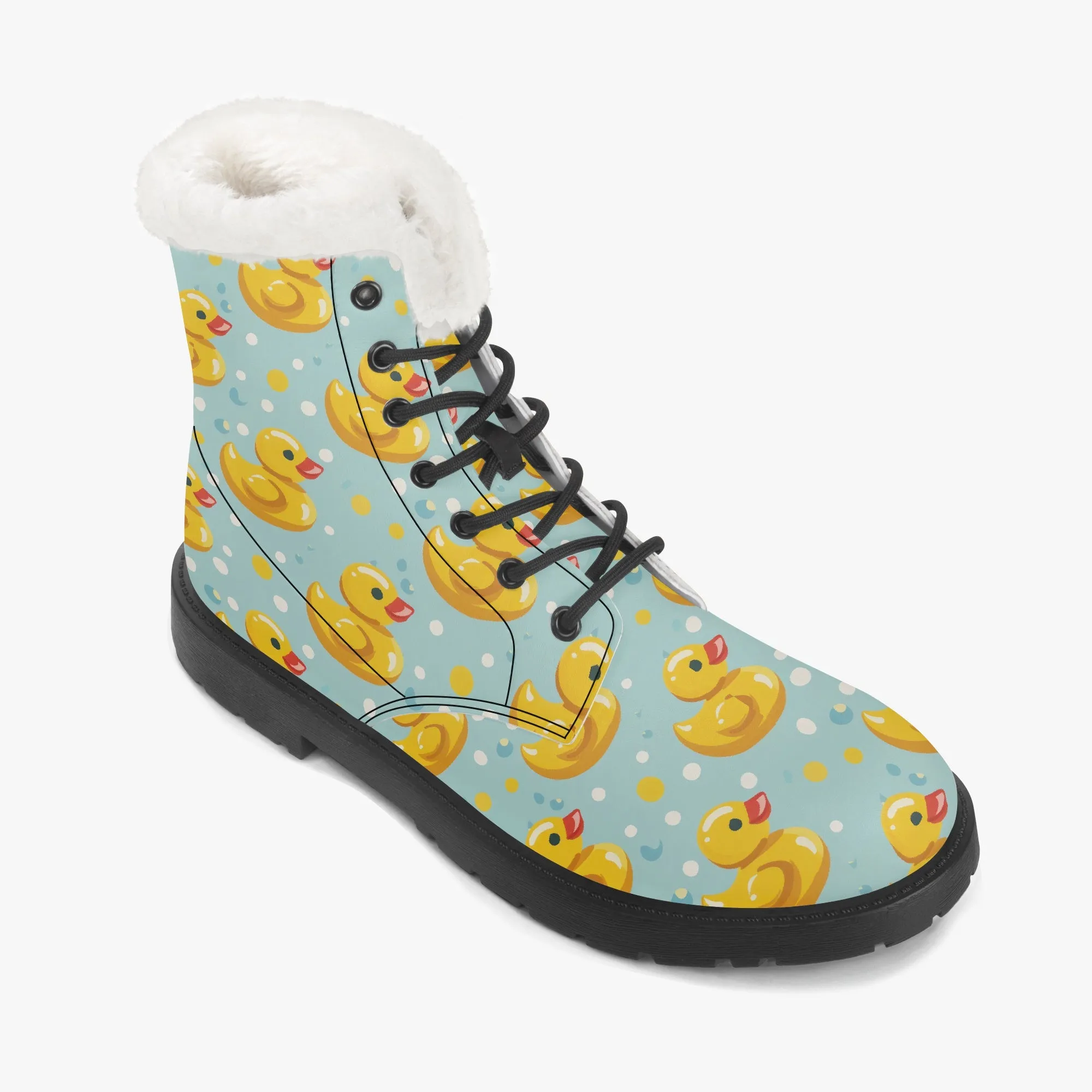 Faux Fur Leather Boots Rubber Ducks