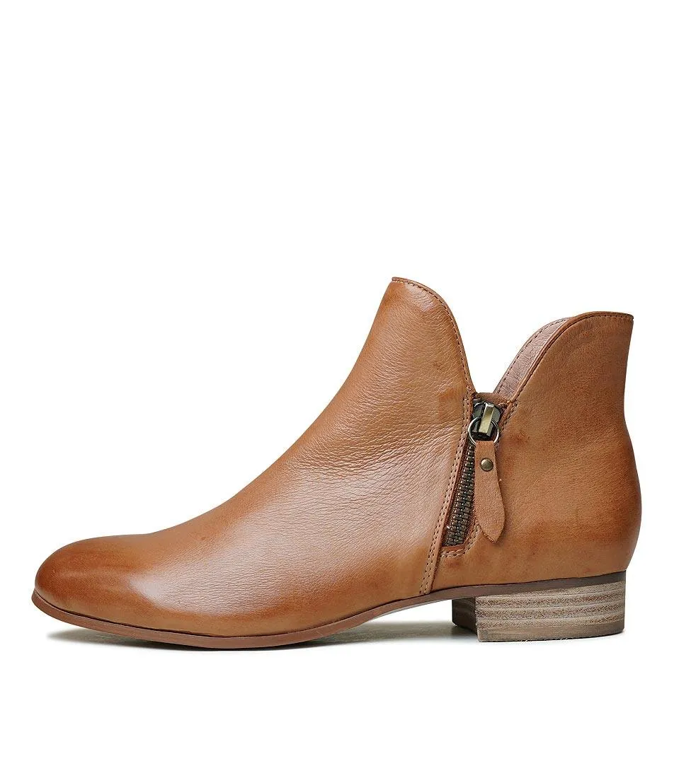 Faye Dark Tan Leather Ankle Boots