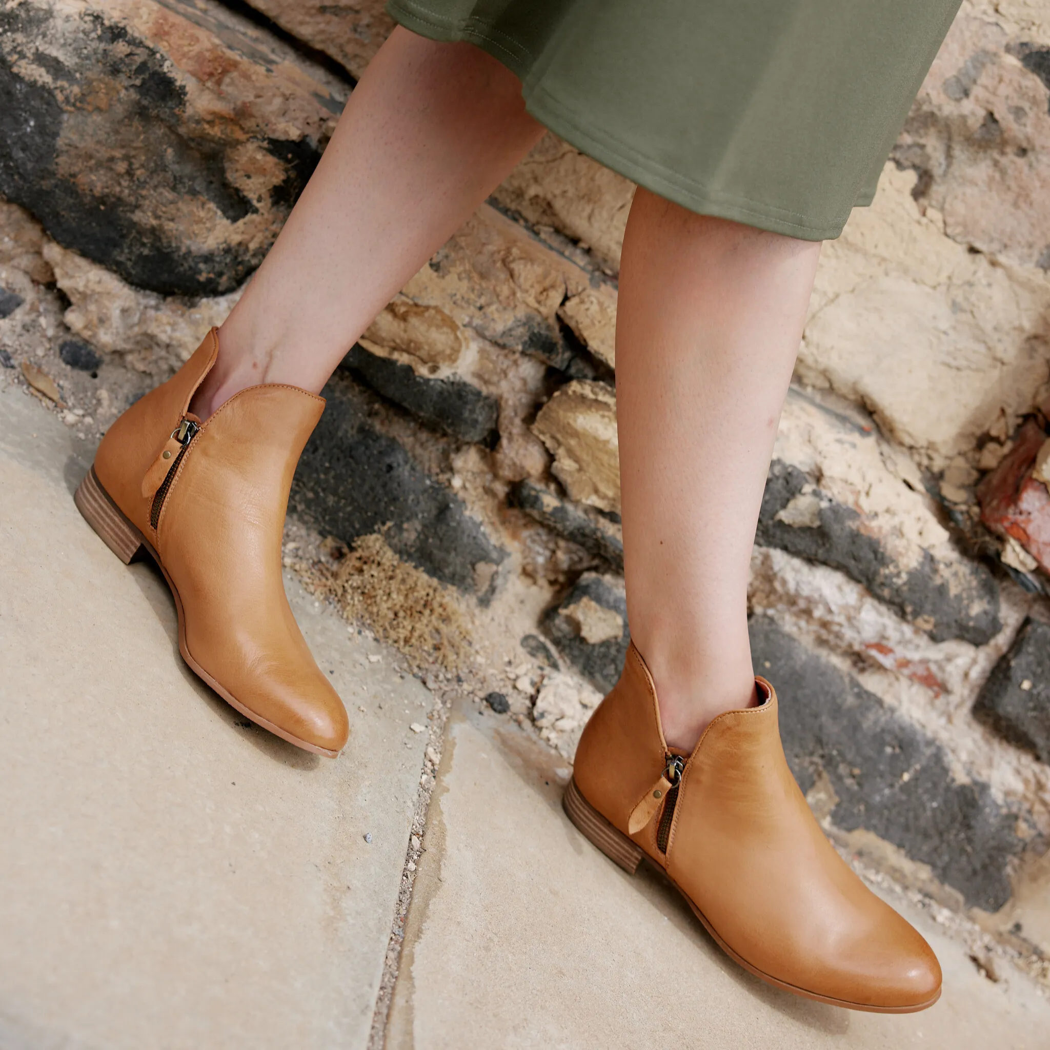 Faye Dark Tan Leather Ankle Boots