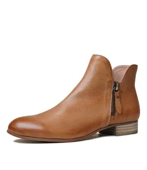 Faye Dark Tan Leather Ankle Boots