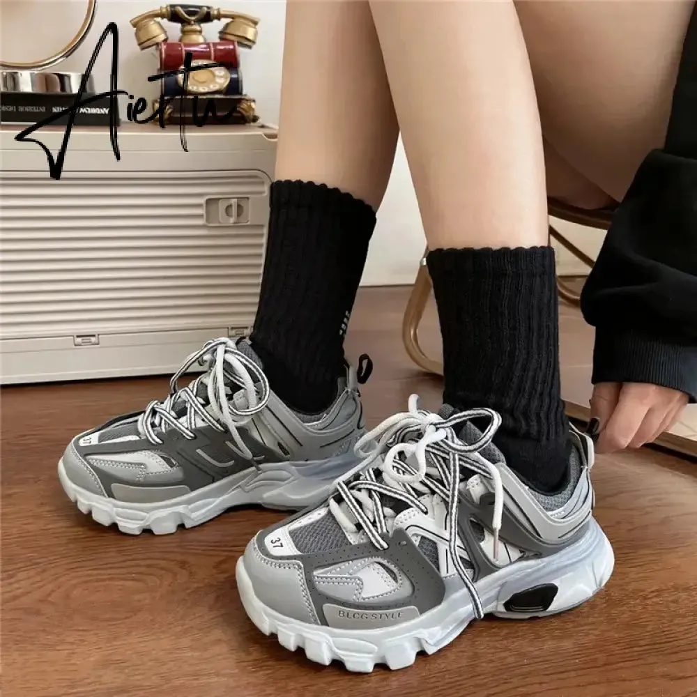 Female Male Dad Shoes  Adult Platform Trainers Stylish Casual Chunky Sneakers For Women Men White Sport Thick Sole Footwear