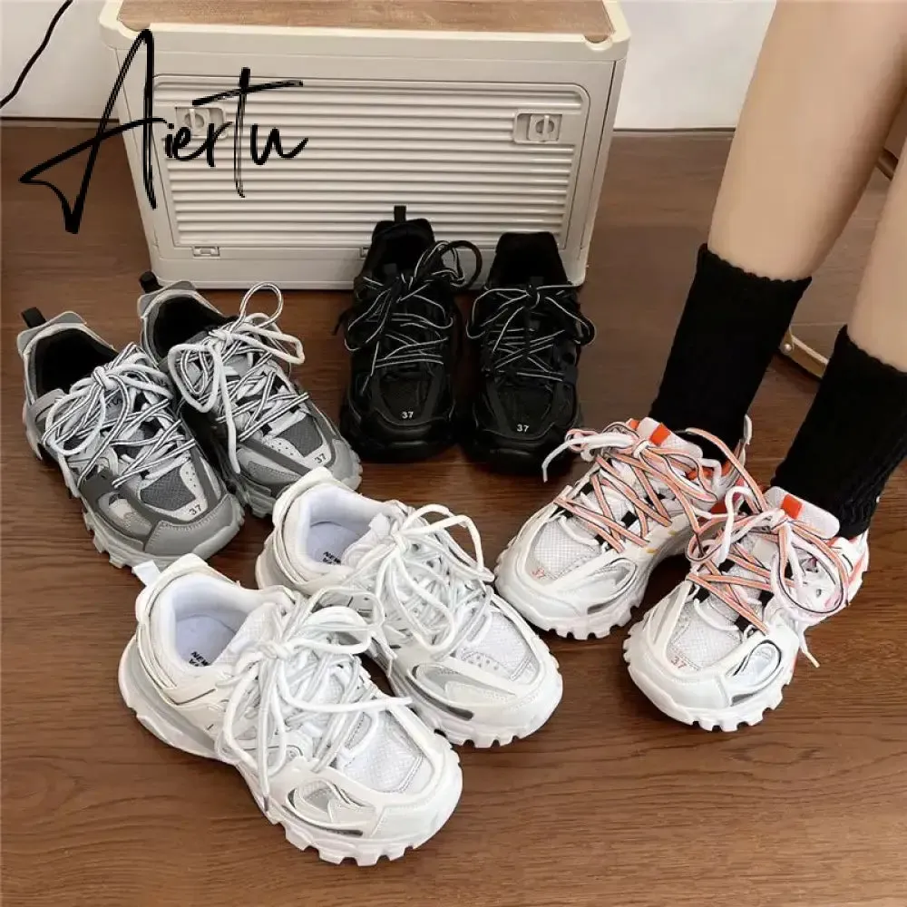 Female Male Dad Shoes  Adult Platform Trainers Stylish Casual Chunky Sneakers For Women Men White Sport Thick Sole Footwear