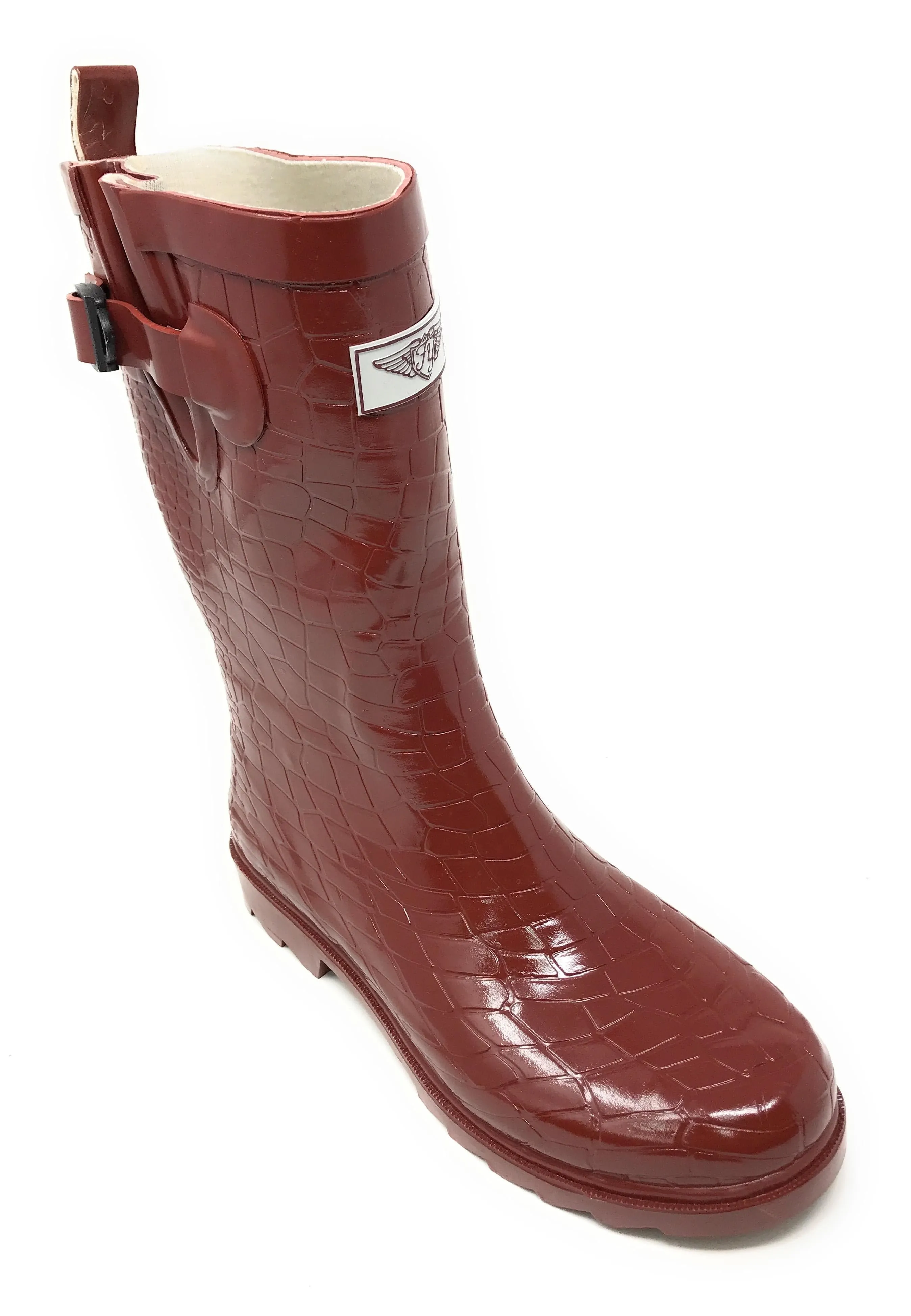 Forever Young Women's Rubber Croc Print Mid Calf Rain Boots