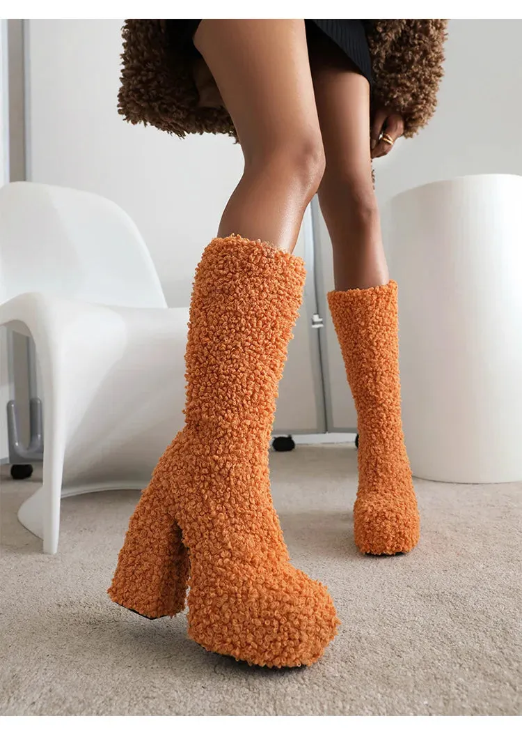 Funki Buys | Boots | Women's Knee-High Fuzzy Platform Boots