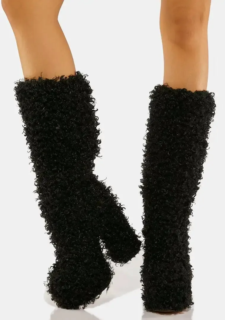 Funki Buys | Boots | Women's Knee-High Fuzzy Platform Boots