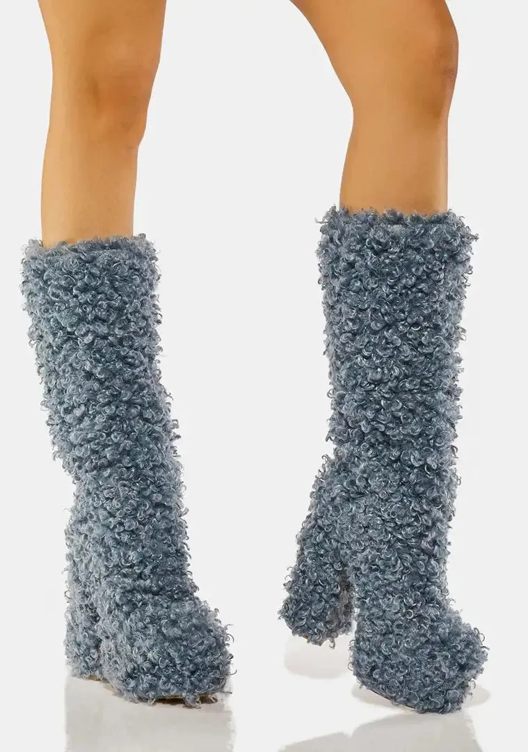 Funki Buys | Boots | Women's Knee-High Fuzzy Platform Boots