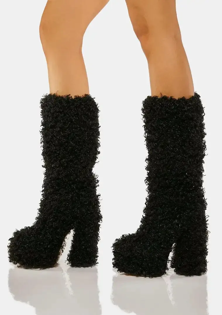 Funki Buys | Boots | Women's Knee-High Fuzzy Platform Boots