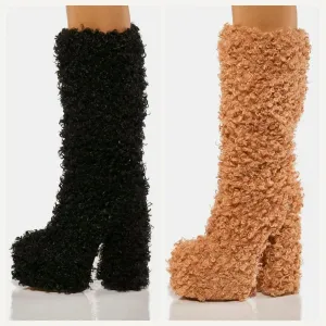 Funki Buys | Boots | Women's Knee-High Fuzzy Platform Boots