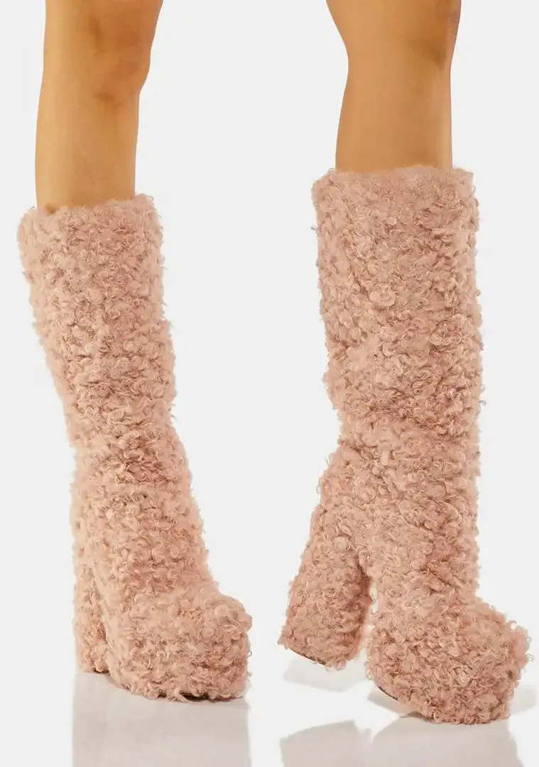 Funki Buys | Boots | Women's Knee-High Fuzzy Platform Boots