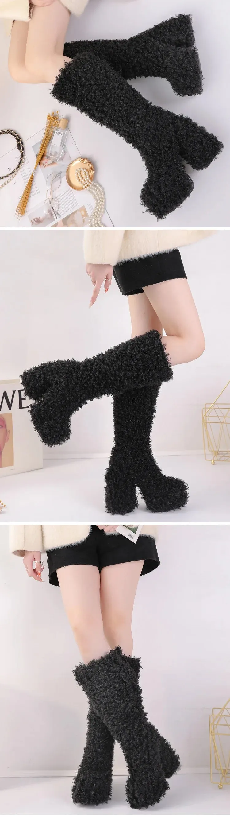 Funki Buys | Boots | Women's Knee-High Fuzzy Platform Boots