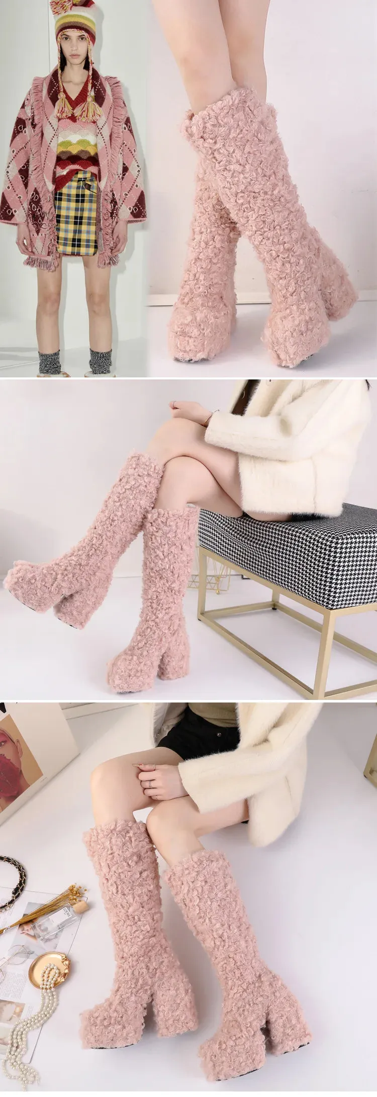 Funki Buys | Boots | Women's Knee-High Fuzzy Platform Boots