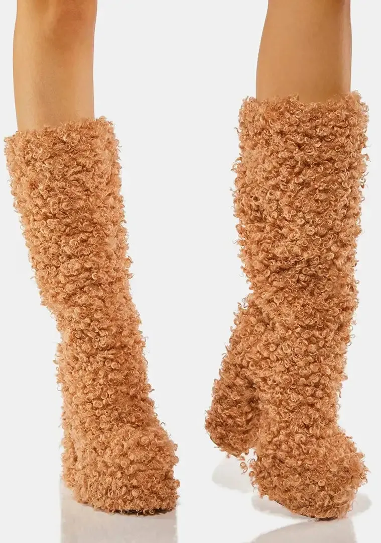 Funki Buys | Boots | Women's Knee-High Fuzzy Platform Boots