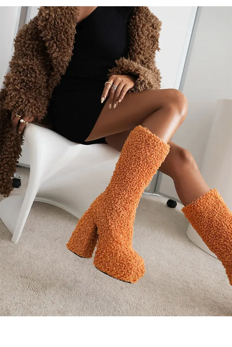 Funki Buys | Boots | Women's Knee-High Fuzzy Platform Boots