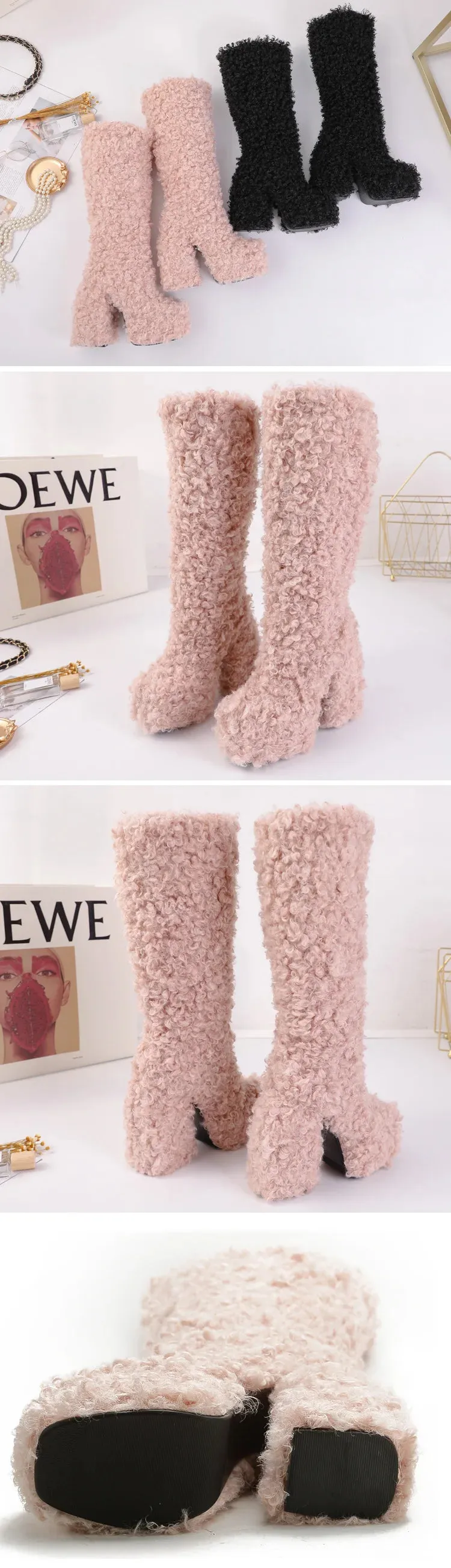 Funki Buys | Boots | Women's Knee-High Fuzzy Platform Boots