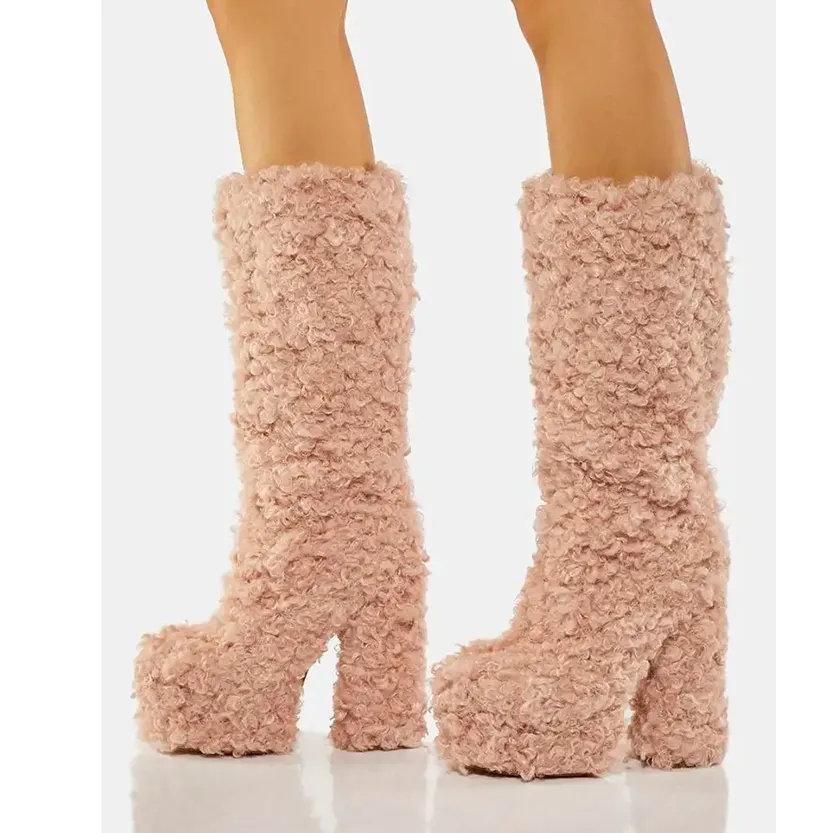 Funki Buys | Boots | Women's Knee-High Fuzzy Platform Boots