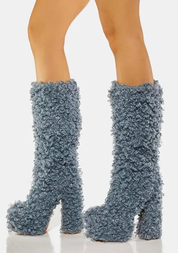 Funki Buys | Boots | Women's Knee-High Fuzzy Platform Boots