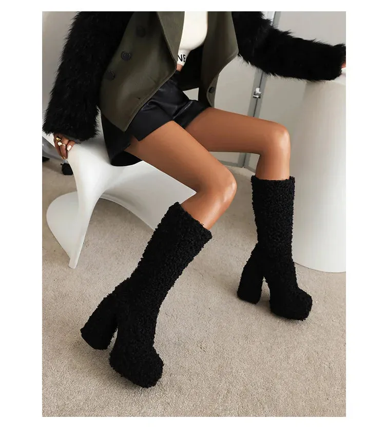 Funki Buys | Boots | Women's Knee-High Fuzzy Platform Boots