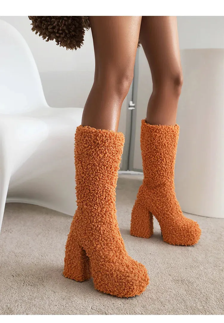 Funki Buys | Boots | Women's Knee-High Fuzzy Platform Boots