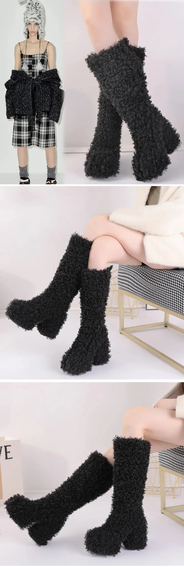 Funki Buys | Boots | Women's Knee-High Fuzzy Platform Boots